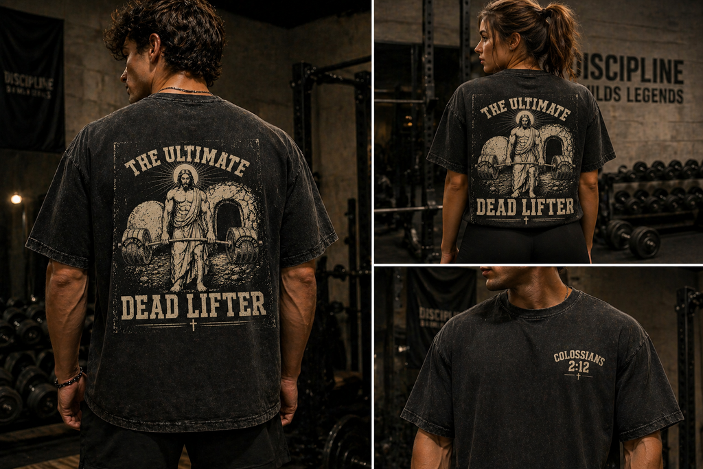 The Ultimate Dead Lifter Shirt | Christian Gym Tee | Faith-Based Fitness Apparel | Colossians 2:12 Streetwear