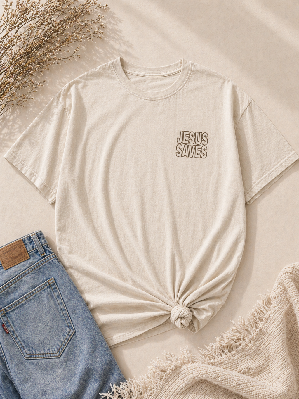 Jesus Saves – Vintage Neutral Faith Tee