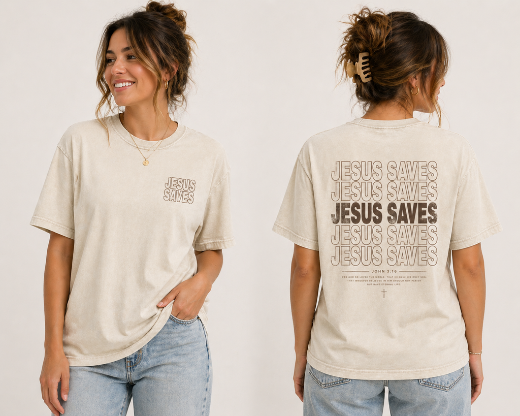 Jesus Saves – Vintage Neutral Faith Tee