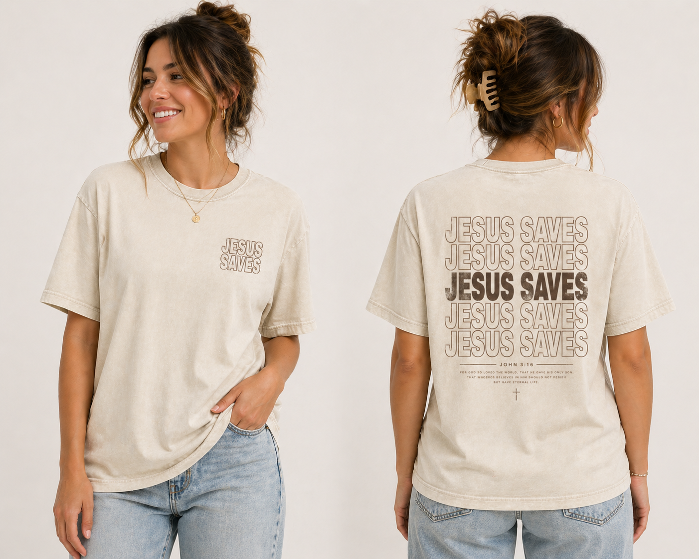 Jesus Saves – Vintage Neutral Faith Tee